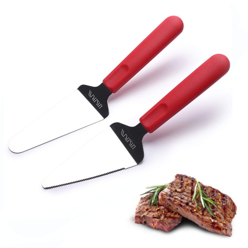LEGERM Professional Stainless Steel Pie Spatula Server - 2-Pack Red Cake Cutter & Pizza, Dessert Serving Knife Set - Dishwasher Safe Kitchen Tool - Image 1